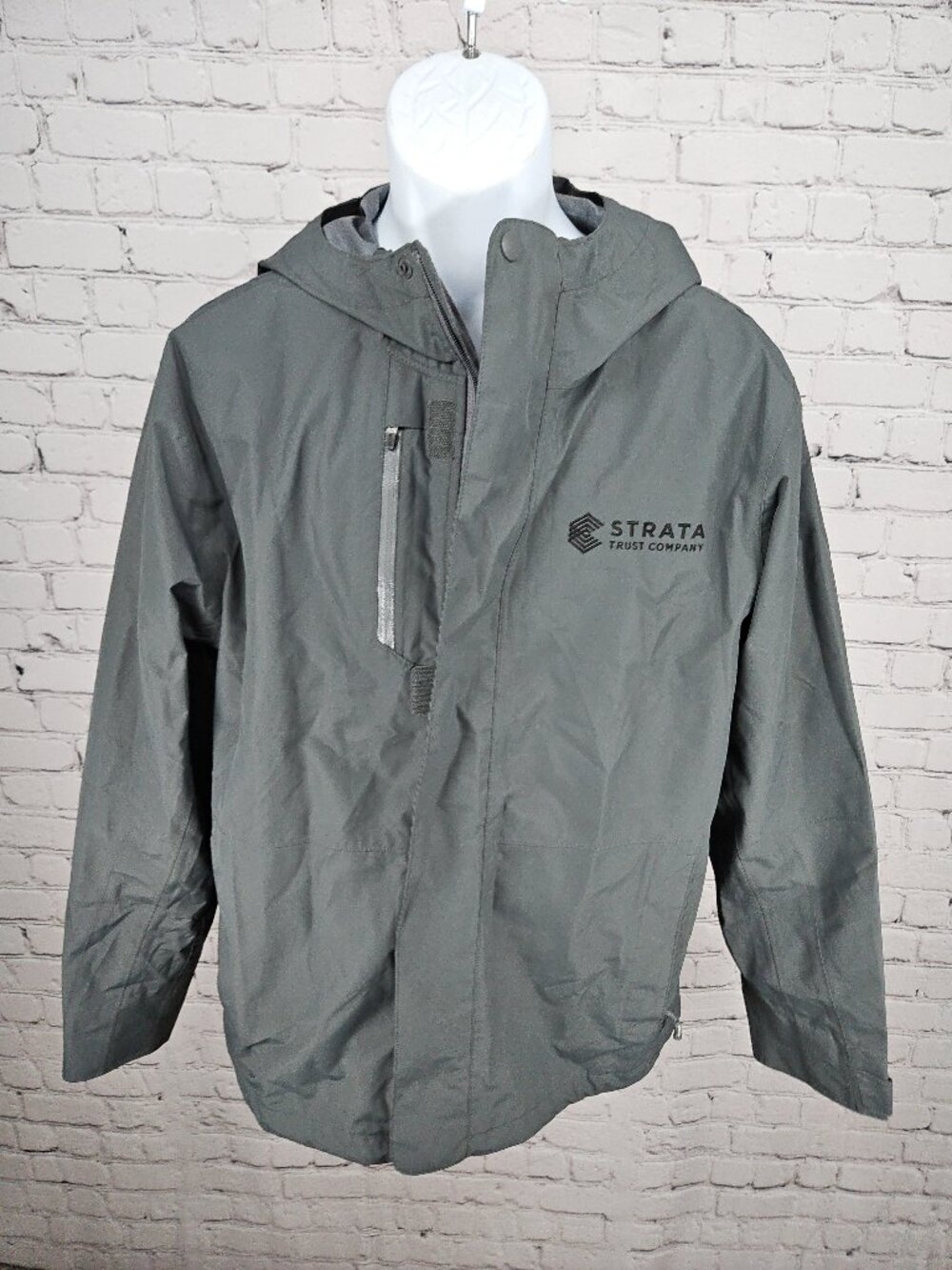 Lands' End Gray Hooded Full Zip Rain Jacket Corporate Logo Men's M